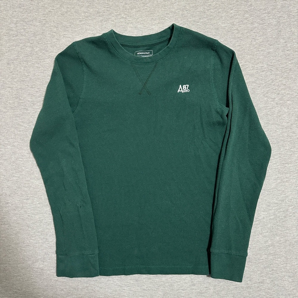 Aeropostale Forest Green Waffle Knit Thermal Long Sleeve A87 Aero Shirt Womens M